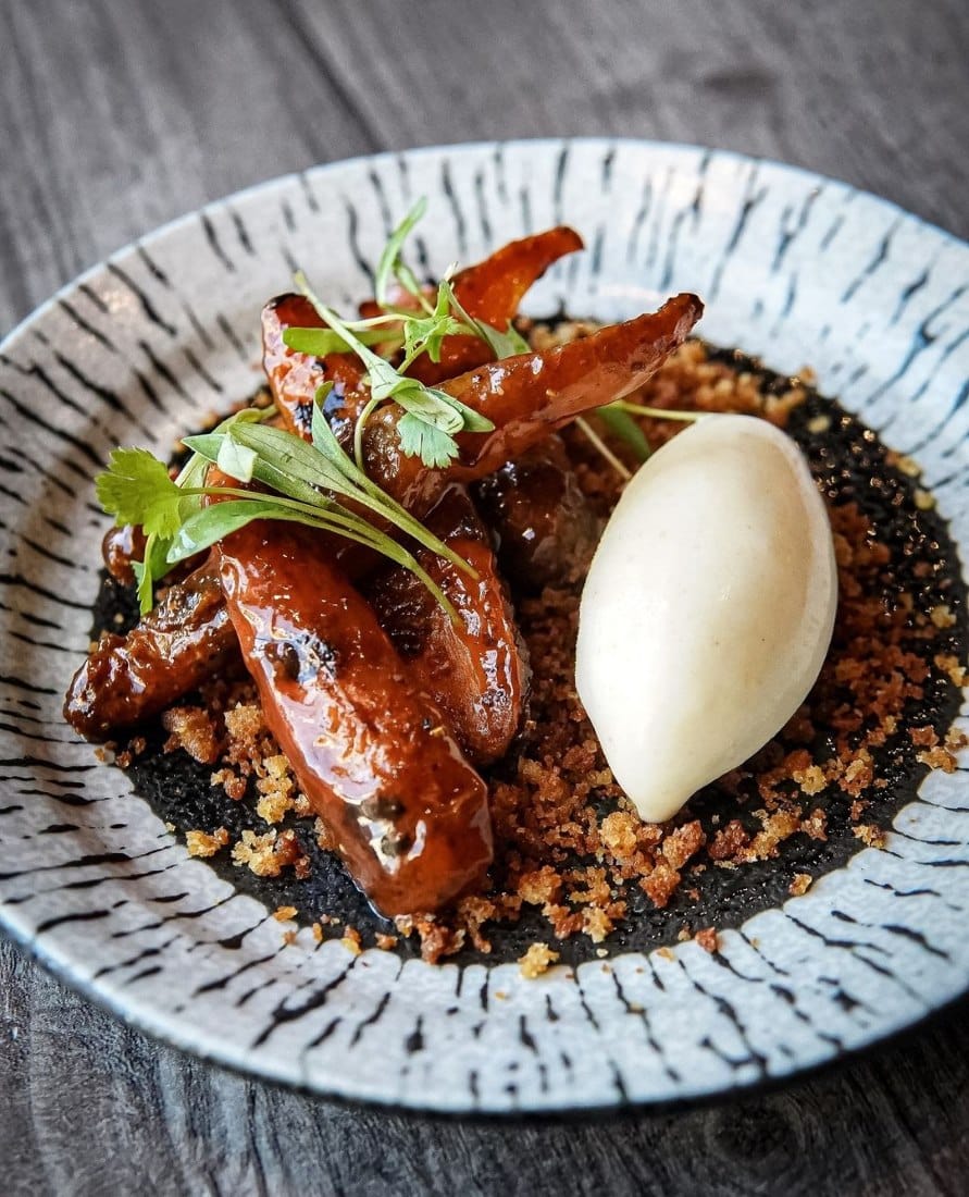 CAROLINA BBQ CARROTS cornbread, cornbread ice cream at @roosterandowl