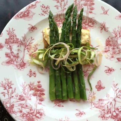 ASPARAGUS SALAD, MEYER LEMON DRESSING & EGG SALAD CROSTINI