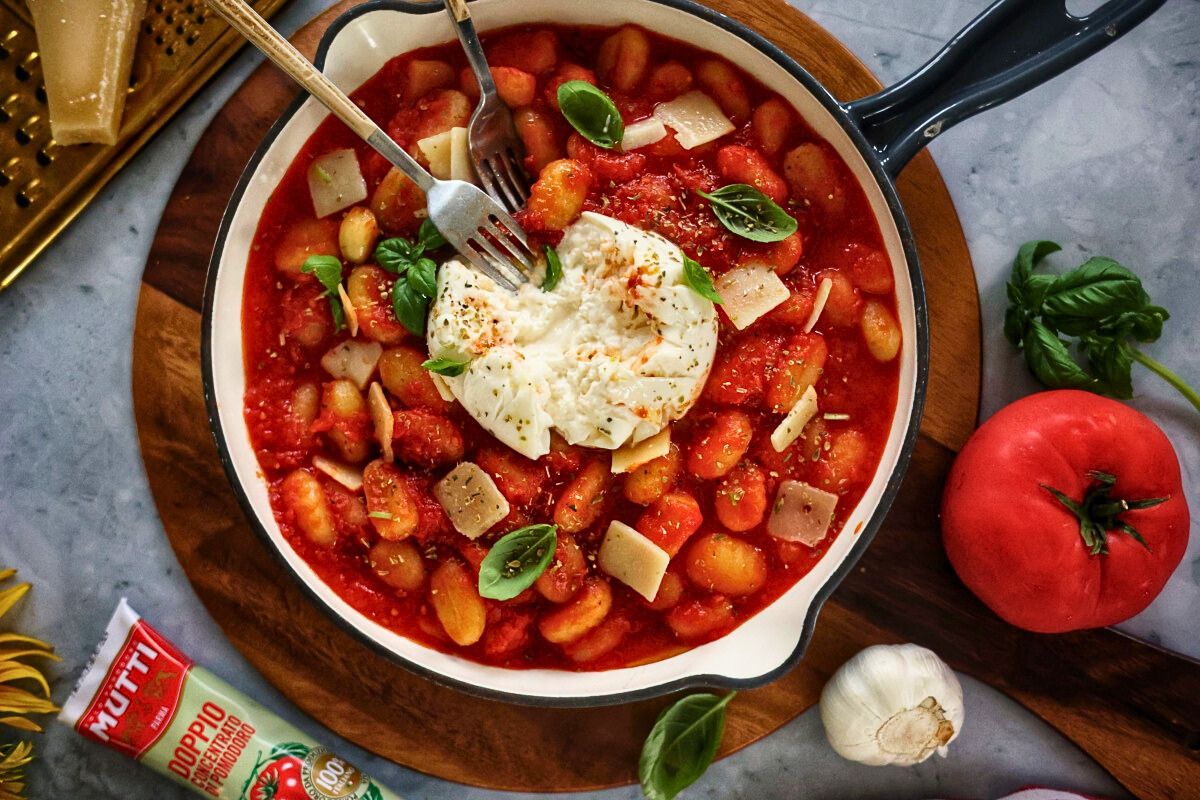 Quick & Creamy Gnocchi w/ Tomato Sauce & Burrata