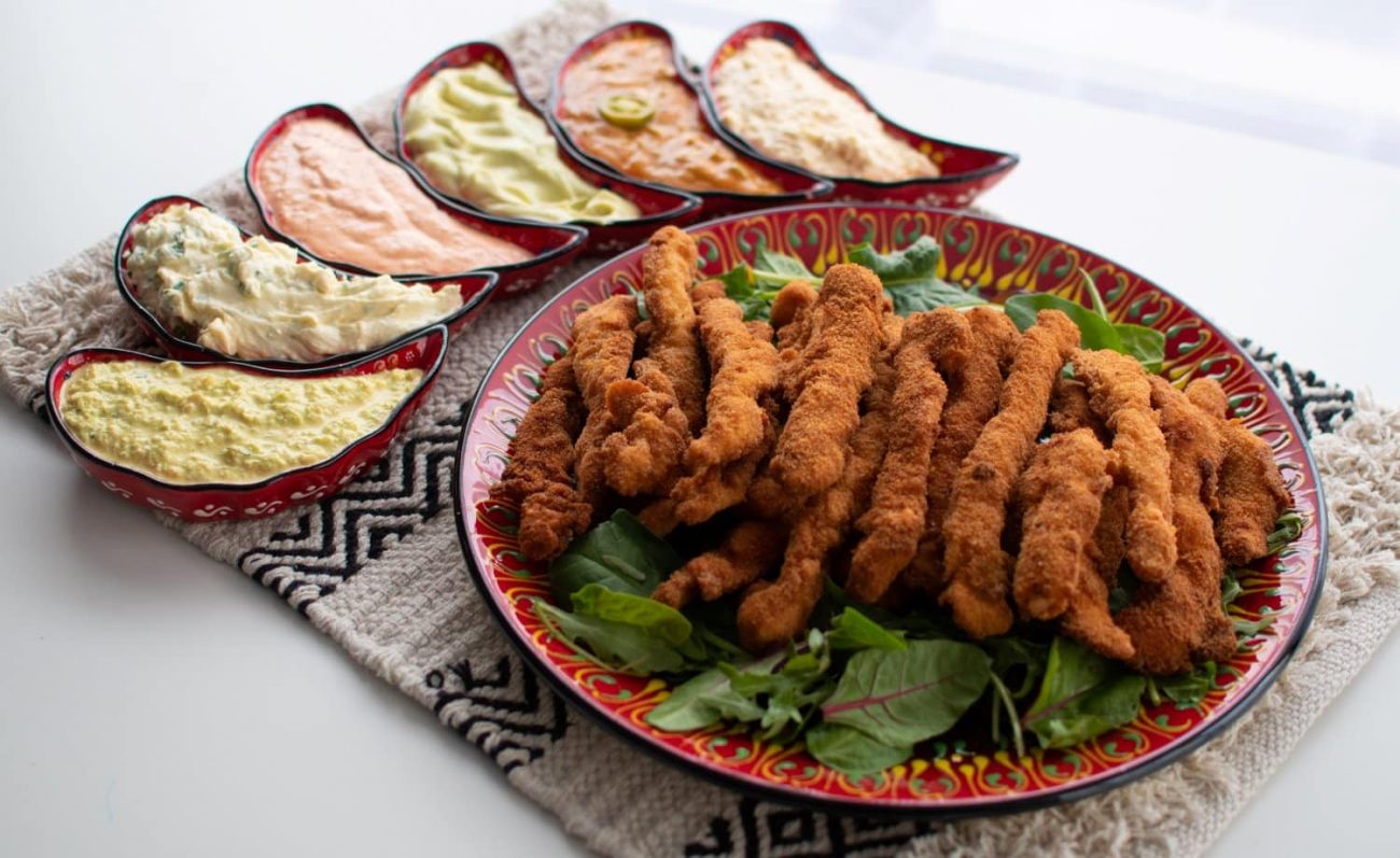 Chicken Fingers with Five Dips