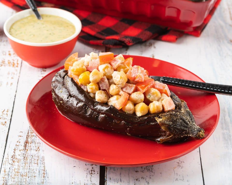 Greek Stuffed Eggplant with Chickpeas