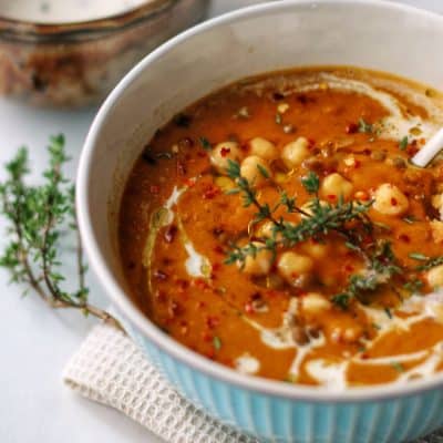 Creamy lentil and chickpea soup