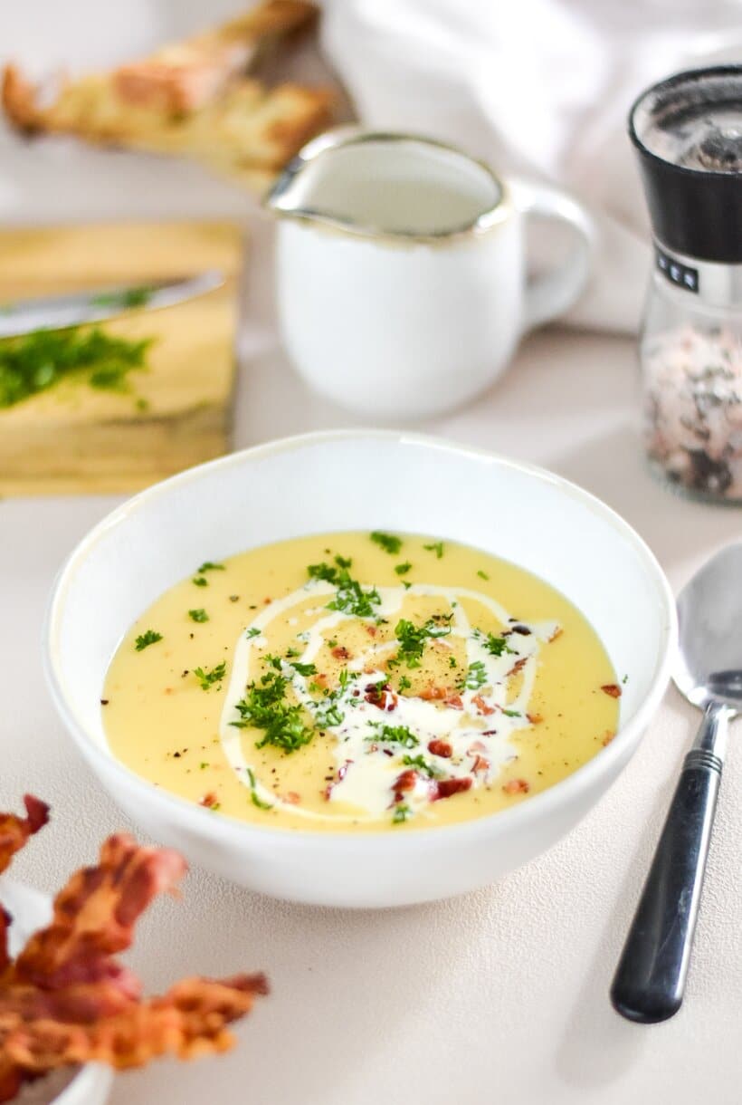 Creamy Cauliflower Potato Soup w/ Crispy Bacon