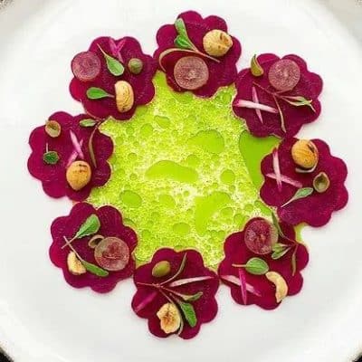 Gourmet Beetroot Carpaccio, Pickled Radish and Infused Kombu