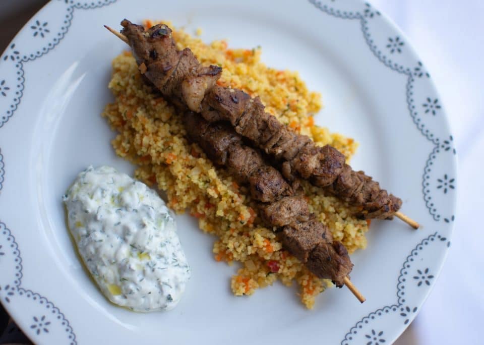 Lamb Skewers with Couscous and Tzatziki Sauce