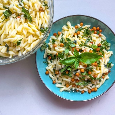 Lemon Basil Chickpea Pasta Salad