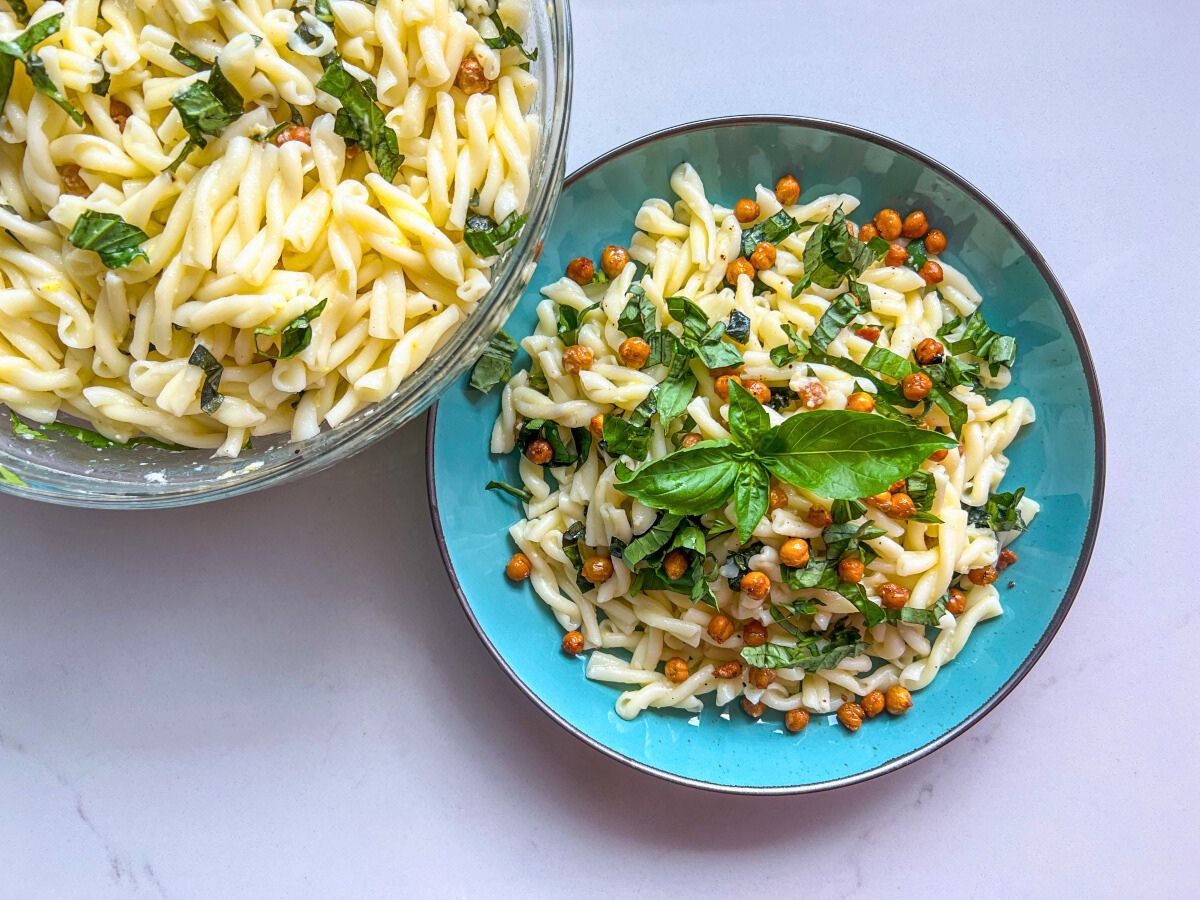 Lemon Basil Chickpea Pasta Salad