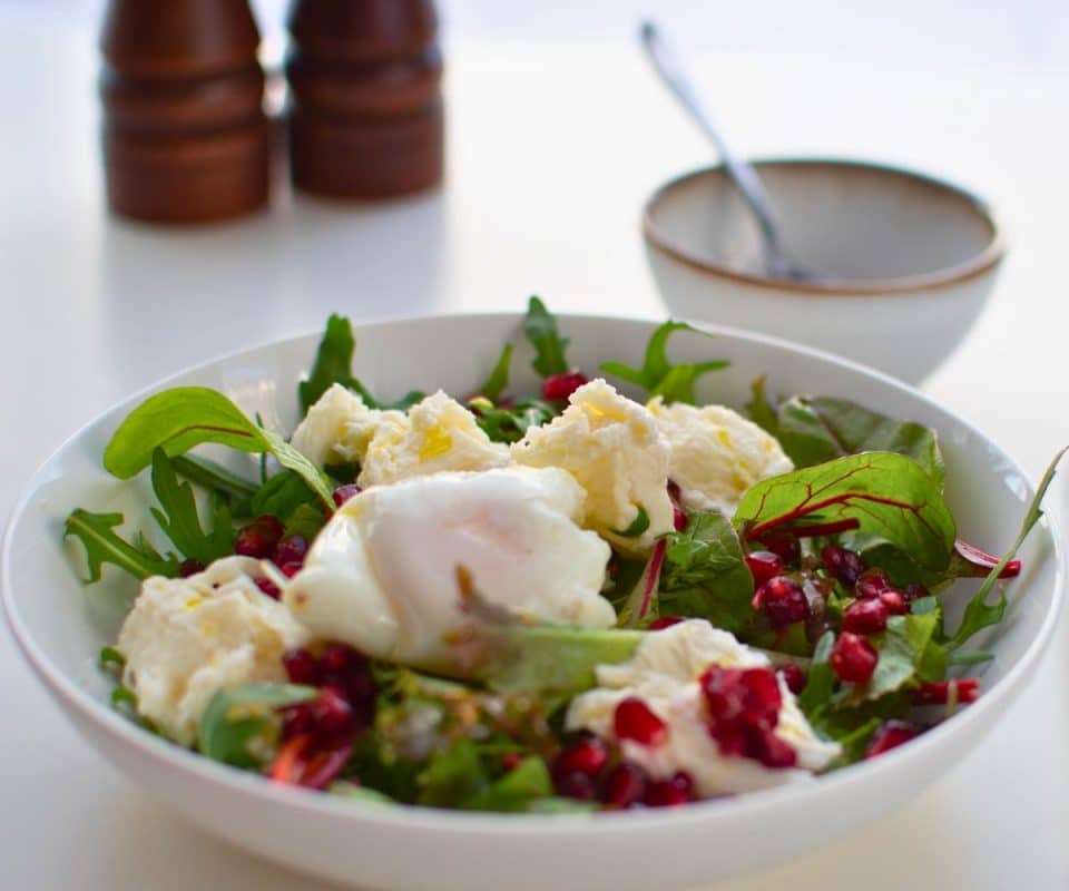 Mozzarella & Poached Egg Salad with Blackberry Vinaigrette