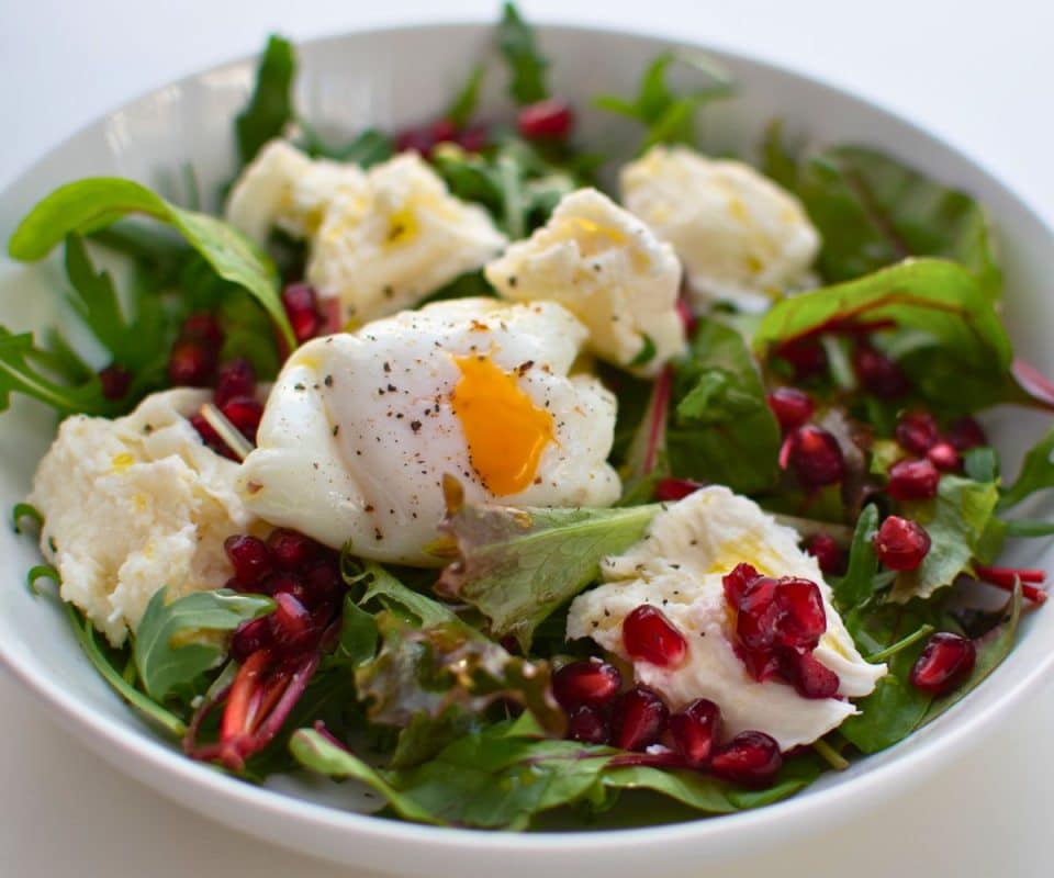 Mozzarella & Poached Egg Salad with Blackberry Vinaigrette