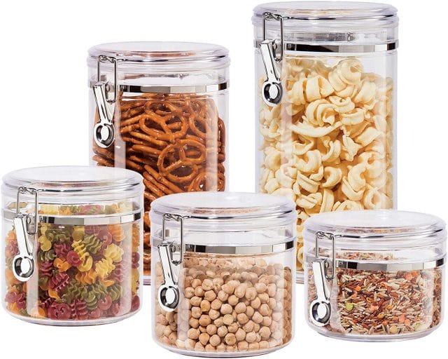 Oggi Clear Canister Set with Clamp Lids Airtight Containers