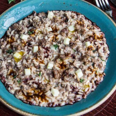 RISOTTO WITH ITALIAN VEAL SAUSAGE, TALEGGIO & FRANGELICO