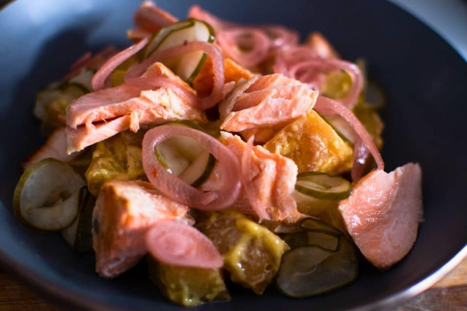 Salmon and Pickled Cucumbers with Potato Salad