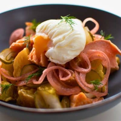 Salmon and Pickled Cucumbers with Potato Salad