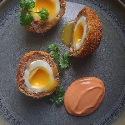 Turkey Scotch Eggs with Siracha Mayo