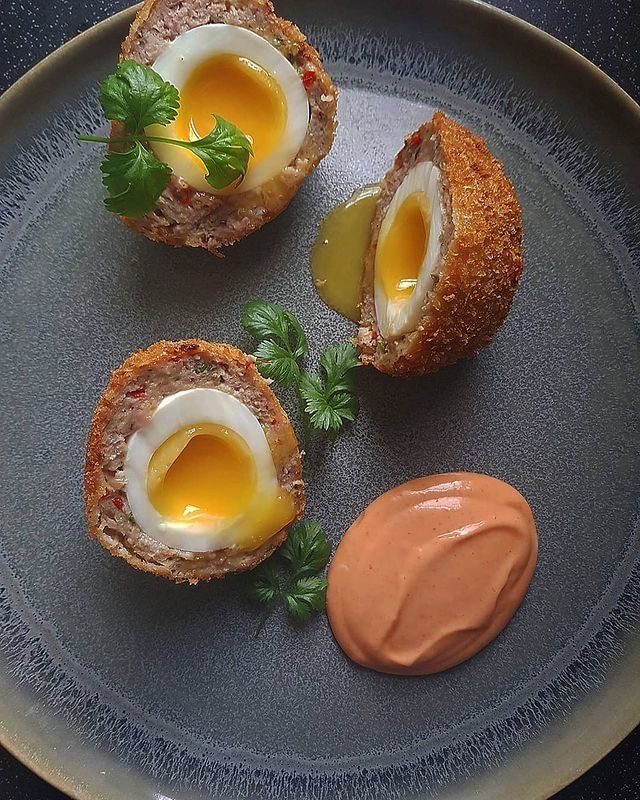 Turkey Scotch Eggs with Siracha Mayo