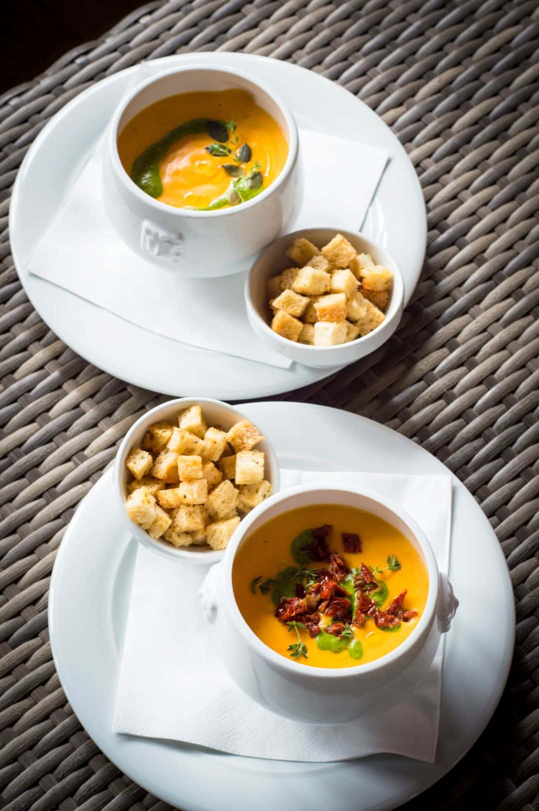 Veggie Cream Soup with Pesto and Dried Tomatoes