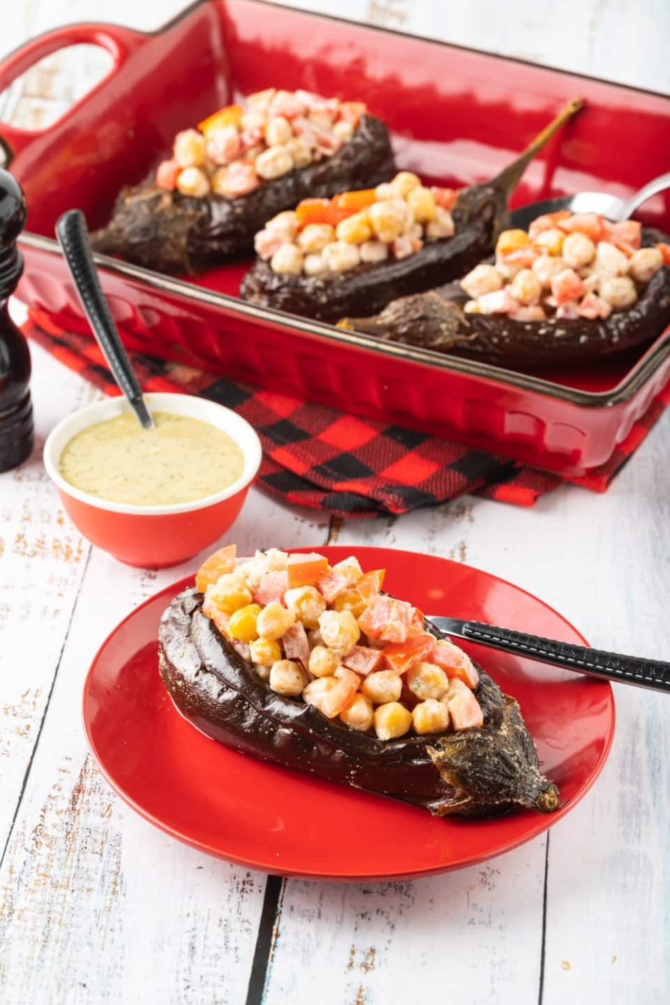 Greek Stuffed Eggplant with Chickpeas