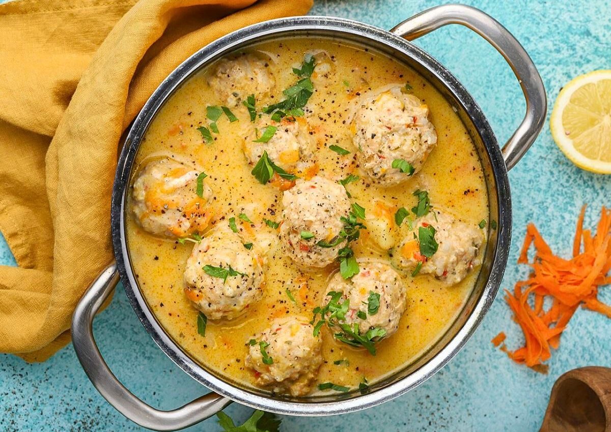 Greek Turkey Meatball Soup - Youvarlakia