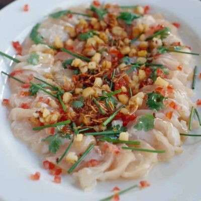 Mackerel Sashimi with Hot Shallot Oil & Chili