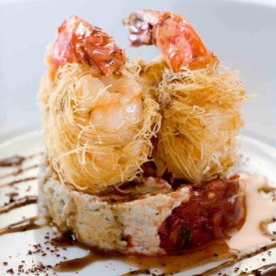 Kadayif-Wrapped King Prawns on Muhammara (Kadayifli Karides)