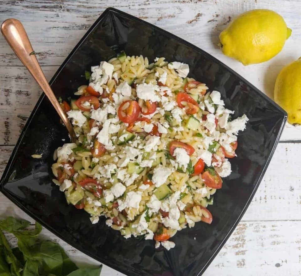 Lemon Orzo Pasta Salad with Cucumber and Feta