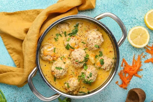 Greek Turkey Meatball Soup - Youvarlakia