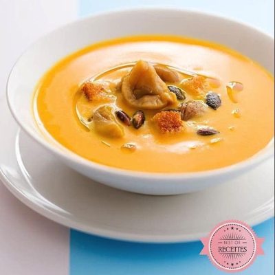 Pumpkin Cream Soup with Saffron & Melting Chestnuts