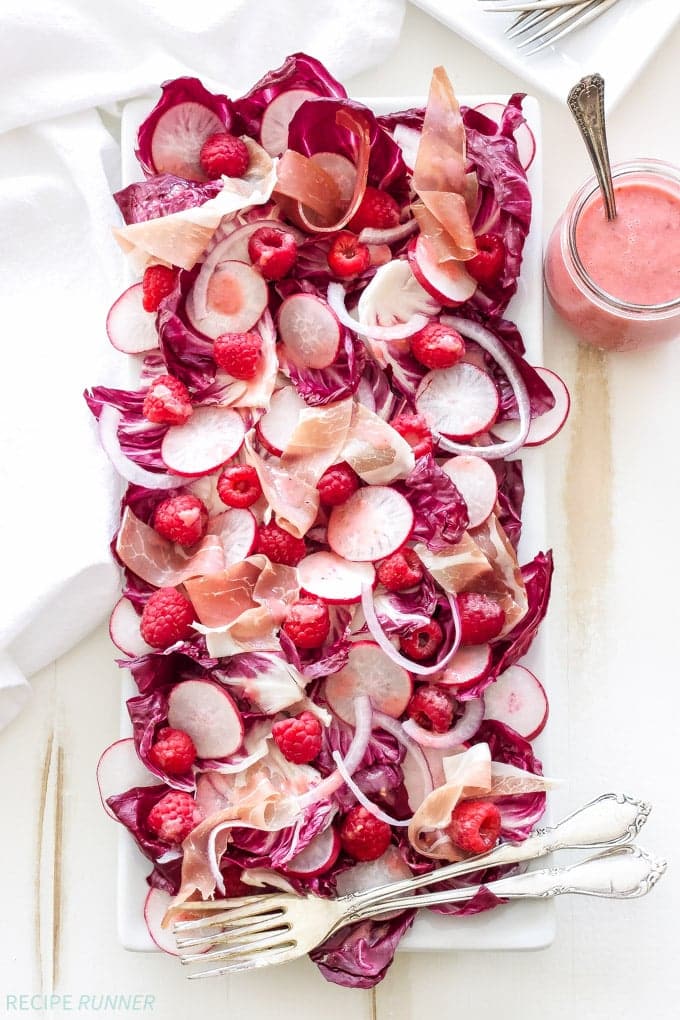 Radicchio Salad with Raspberries, Radishes, Prosciutto, and Raspberry Champagne Vinaigrette