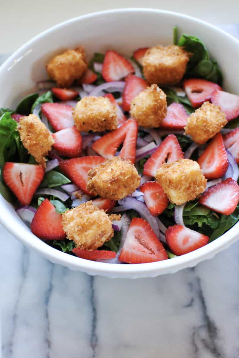 Spinach, Strawberries, and Fried Feta Salad