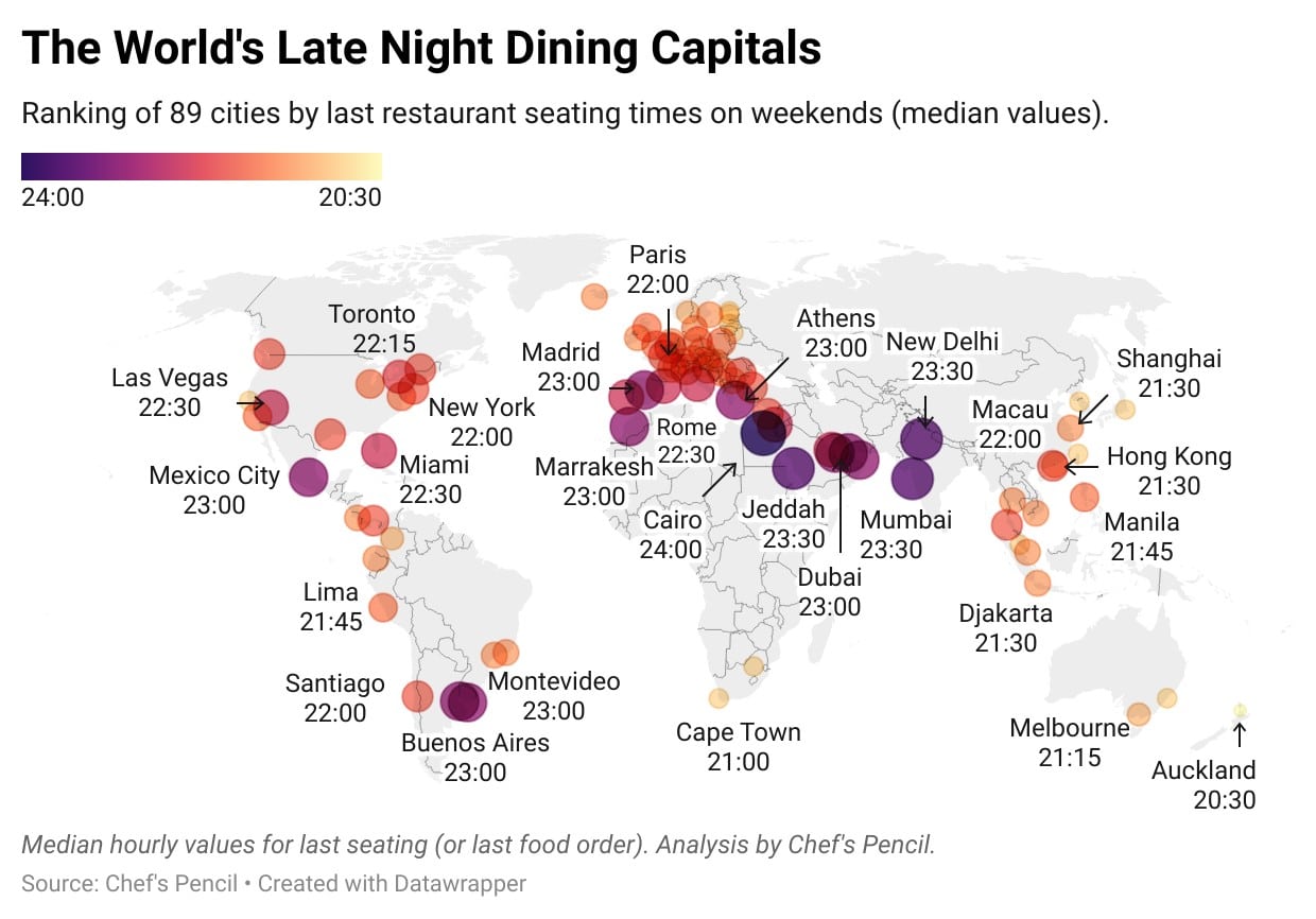 The World's Late Night Dining Capitals: The Cities Where Booking a Late Night Meal is Easiest